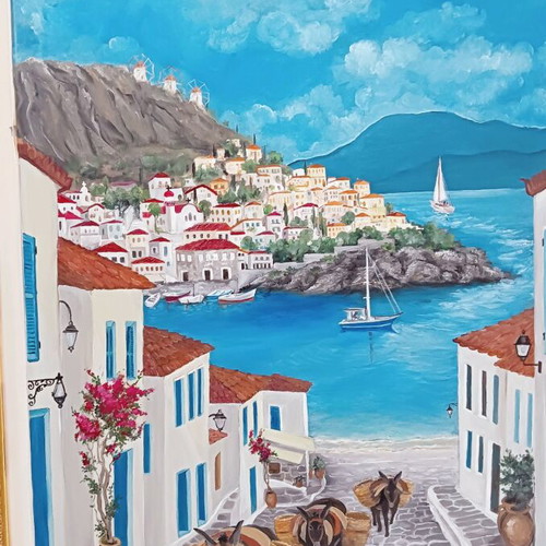 Πίνακας ζωγραφικής λάδι καινούργιος με εξαιρετική κορνίζα 0,86x0,69