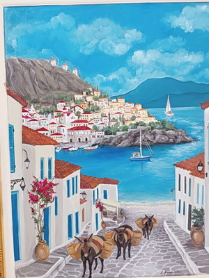 Πίνακας ζωγραφικής λάδι καινούργιος με εξαιρετική κορνίζα 0,86x0,69