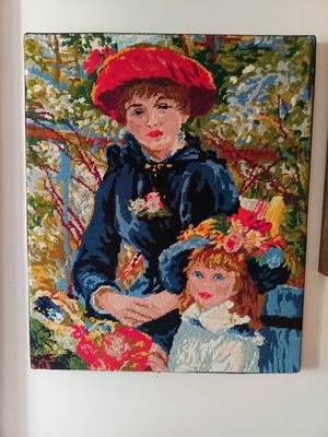 Embroidered textile painting Two Sisters by Pierre-Auguste Renoir, like new