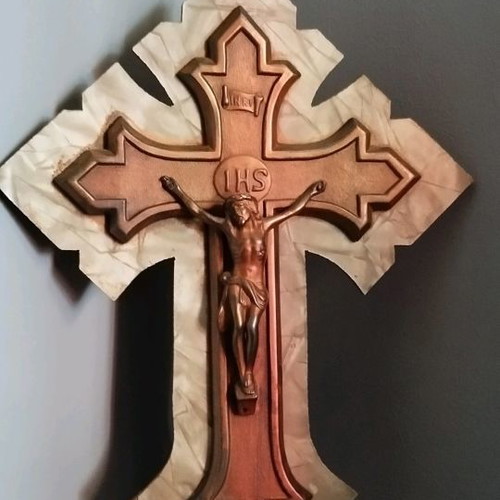 Catholic cross used, old with wood damage