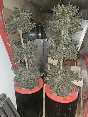 Topiary artificial decorative trees three-tier used, set of 2