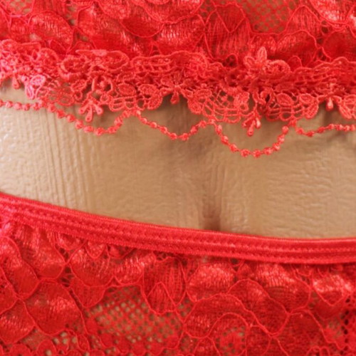 Lingerie set of three pieces with lace red, new