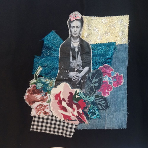 Handmade Frida Kahlo canvas shoulder bag new, black and multicolor