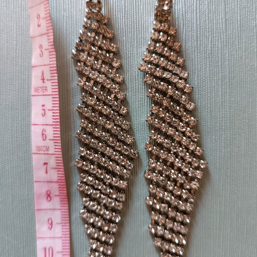 Earrings with rhinestones like new, large silver rhombus shape