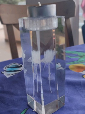 Crystal tea light holder like new with rose engraving