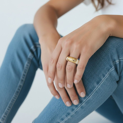 D&G Dolce & Gabbana chunky cream resin ring with gold logo plate
