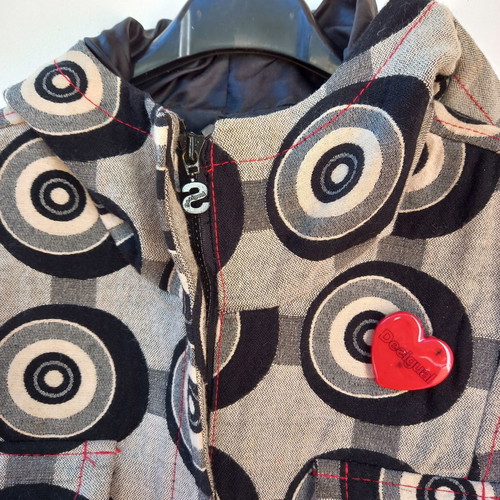 Desigual coat used size 38 with hood and red heart detail