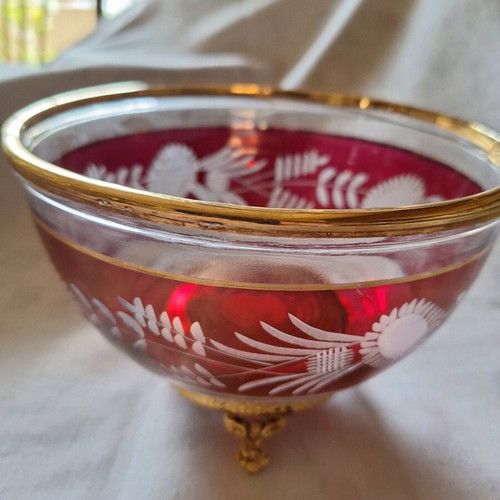 Ruby Bohemia Bowl with Bronze Feet like new