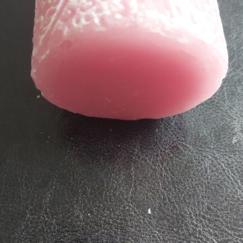 Pink candle with designs new, height 13cm, diameter 6cm