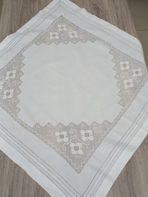 Handmade set of two white tablecloths, new, cotton-linen