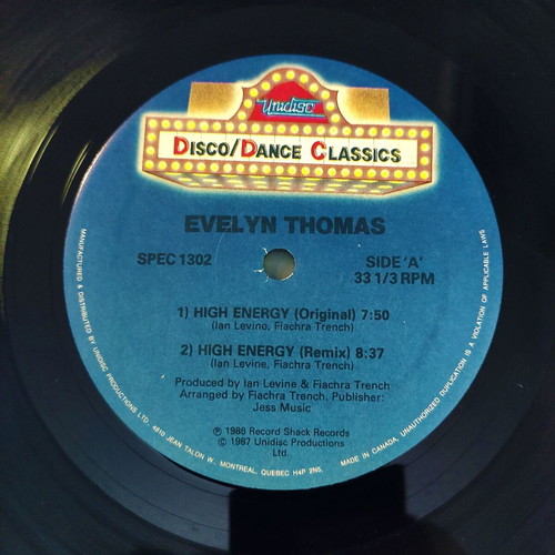 Evelyn Thomas High Energy 12'' Vinyl Maxi Single used, electronic