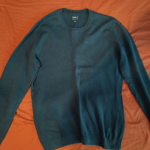Celio men's sweater used, 100% cotton, size M, blue-green