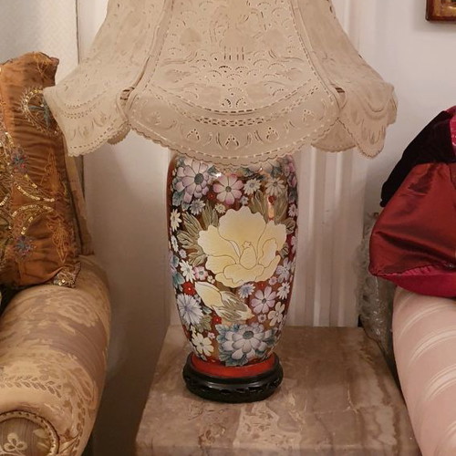 Satsuma table lamp used, vintage Chinese porcelain