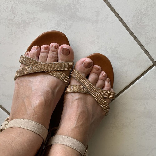 Seven platform sandals with pink-beige rhinestones, size 40