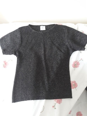 Women's short-sleeve metallic top size L like new, black and gold