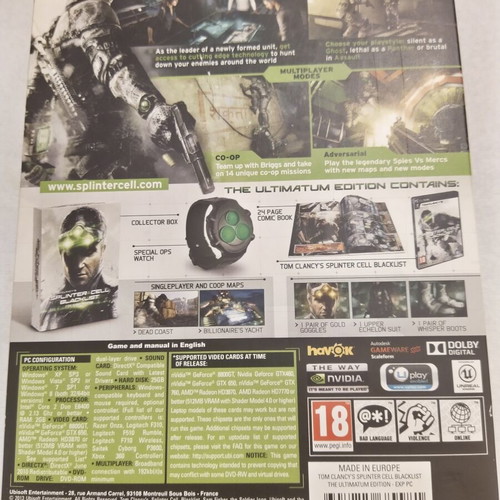 Splinter Cell Blacklist Ultimatum Edition PC like new