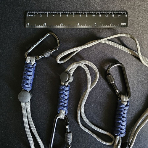 Keychains with straps, set of 3, grey and blue
