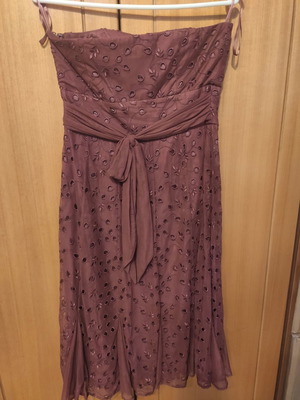 Coast dress used, summer evening, deep brick color, strapless, lace, size 36