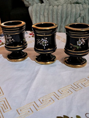Set of 3 handmade glasses painted with 24K gold Spyropoulos, like new