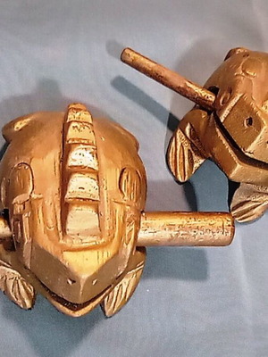 Handcrafted Wooden Frog Guiro Set of 2 Like New with Sticks