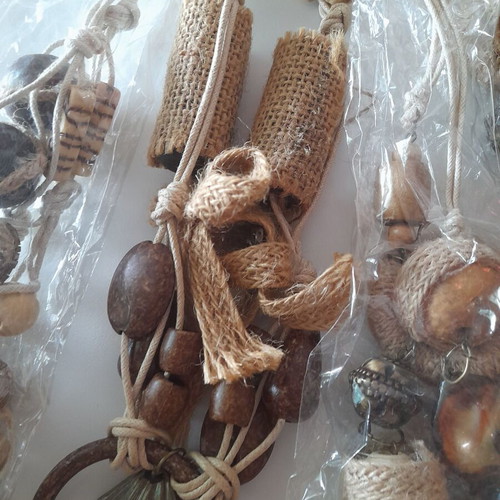 Handmade boho/ethnic hanging necklaces new, pack of 8, beige and brown