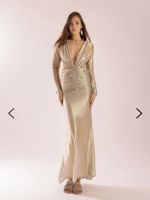 Mya collection dress new, metallic maxi in champagne/ice gold, size large