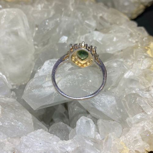 Silver ring with natural green tourmaline and moissanite
