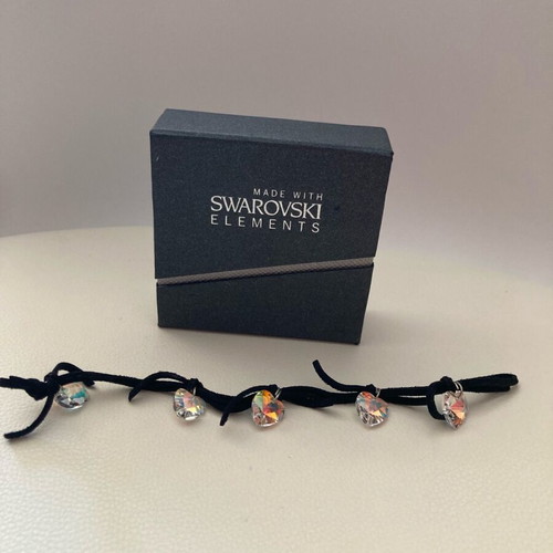 Swarovski bracelet used with 5 suede black hearts