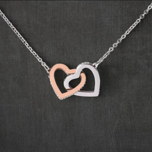 Necklace with double heart and zircon like new, silver-gold