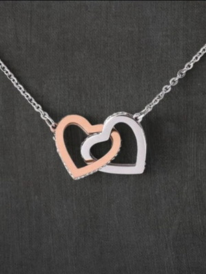 Necklace with double heart and zircon like new, silver-gold