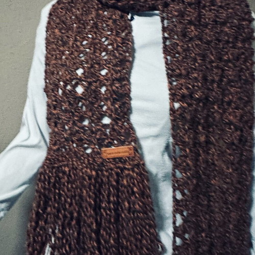 Handmade knitted set scarf, hat and gloves brown