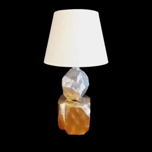 Table lamp new silver and gold with beige shade