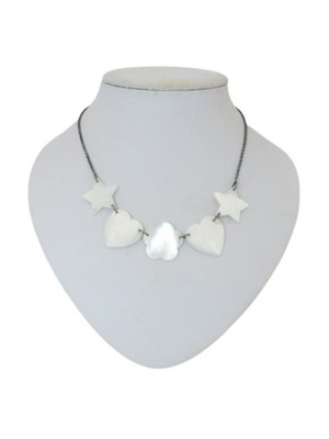 Silver necklace with mother-of-pearl hearts stars flower new