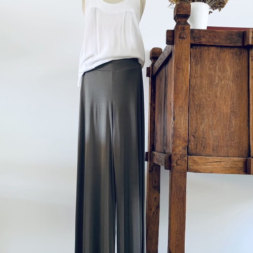 Stelios Koudounaris jersey wide-leg pants, olive color, size S