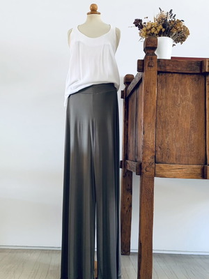 Stelios Koudounaris jersey wide-leg pants, olive color, size S