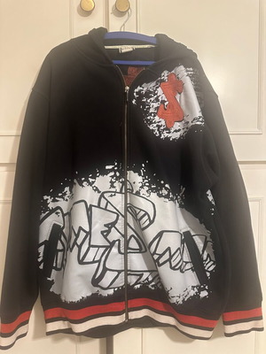 Vintage jacket Time Is Money hooded used, black multicolor XL