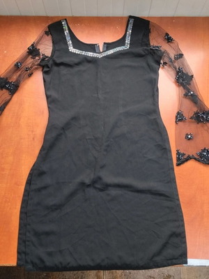 Handmade dress used with lace sleeves black
