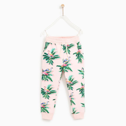 Zara girls' joggers pants new, pink with flamingo print, 13-14 years