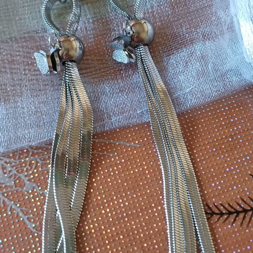 Long stainless steel earrings with decorative butterfly new