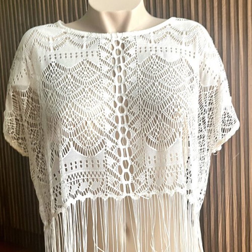 H&M Crop Boho Top Large White like new