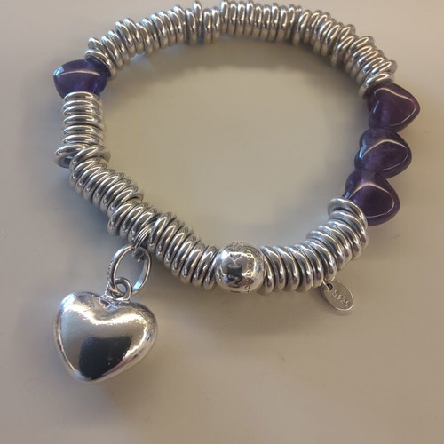 Links of London Sterling Silver Sweetie Bracelet with Amethyst Hearts