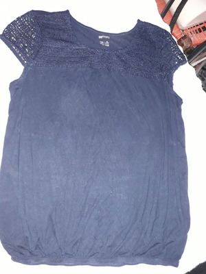Box Now blouse like new, dark blue with lace and elastic hem, size M