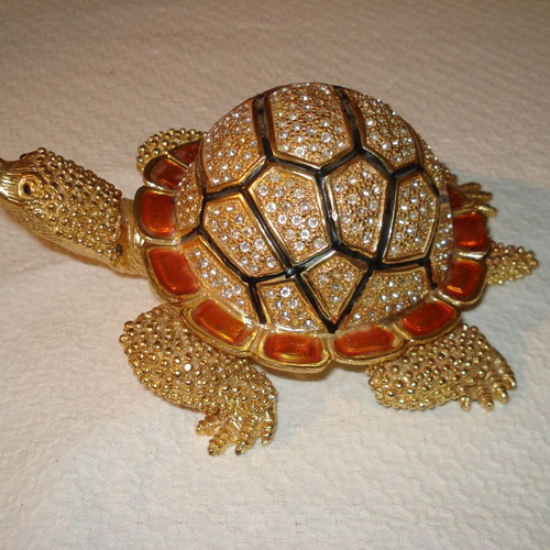 Metal turtle jewelry box used