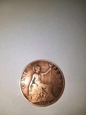 Coin 1 Penny 1902 King Edward VII used, bronze