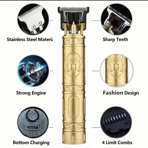 Rechargeable Hair Clipper with 4 Guide Combs 1.5mm to 4mm, 3 Pieces