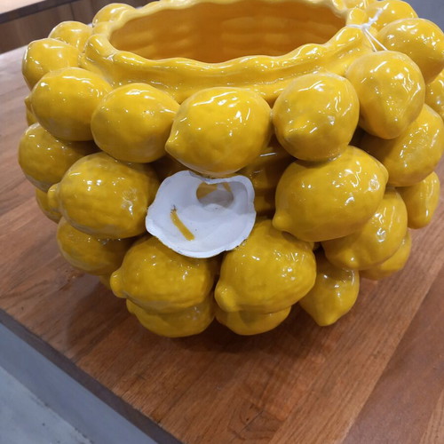 Ceramic flowerpot with lemons used, height 22cm diameter 30cm