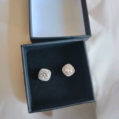 Silver Moissanite 2ct Halo Design Earrings new with 2 certificates
