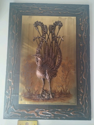 P.Ioanides wall sculpture used peacock-shaped artwork