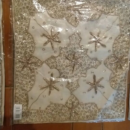 Decorative satin embroidered pillowcases with golden beads new, set of 4