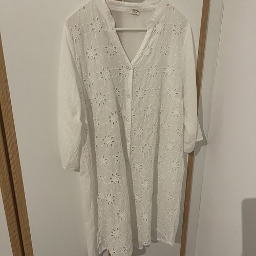 Lightweight summer caftan shirt dress, white, size L